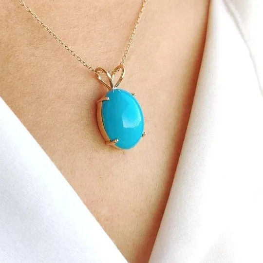 Authentic Turquoise Serenity: Oval Cut Simulated Turquoise Women's Pendant