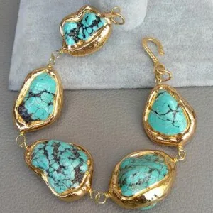 Authentic Turquoise Serenity: Harmonize Body and Spirit with this Blue Turquoise 24K Gold Plated Bracelet