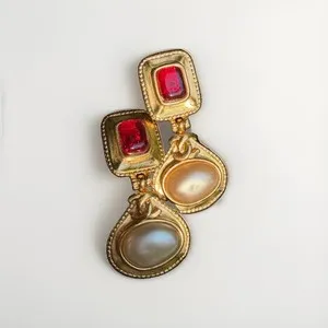Authentic Crimson Radiance: The Gripoix Gold-Plated Celestial Drops
