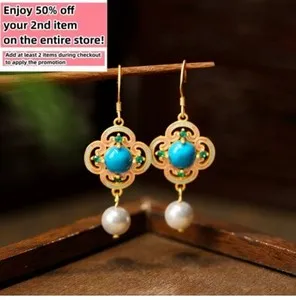 Authentic Ethereal Horizon Turquoise Talisman Earrings - Sacred Bohemian Gold Plated Dainty Drops