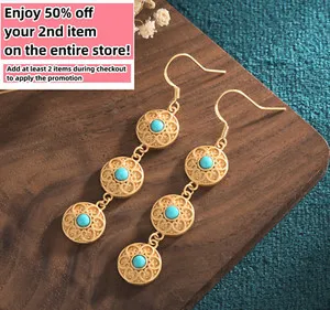 Authentic Bohemian Turquoise Gemstone Drop Earrings – Dainty Jewelry 18K Gold Plated Hook