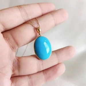 Authentic Sterling Silver Sleeping Beauty Turquoise Pendant, Gold Plated Handmade Jewelry