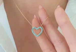 Authentic 14k Gold Plated Created Turquoise Heart Pendant Necklace Girls Women Jewelry
