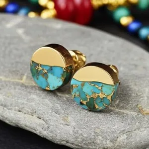Authentic Celestial Azure: Hand-Forged Turquoise Gold-Plated Talismans