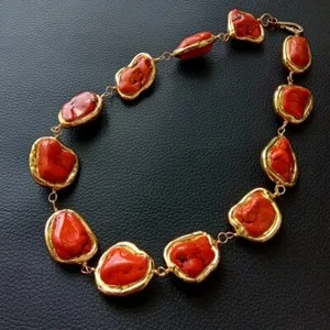 Authentic Y·YING Orange Color Turquoise Gold Plated Chunk Necklace Women Jewelry Gift