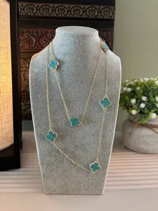 Authentic Turquoise clover on gold plated necklace