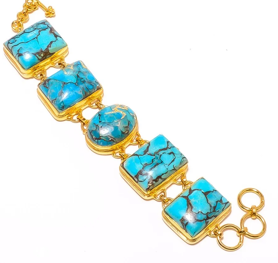 Authentic Copper Blue Turquoise Silver Gold Plated Bracelet 7-7.99" B7625-82