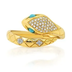 Authentic 14K Gold Plated Snake Ring Turquoise CZ Women Adjustable