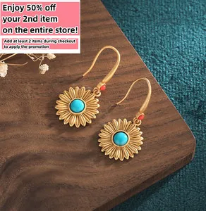 Authentic Solar Blossom Turquoise Talisman Earrings - 18K Gold Plated Sacred Geometry Adornments