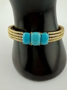 Authentic Radiant Horizon Sleeping Beauty Turquoise and Gold-Plated Celestial Bangle