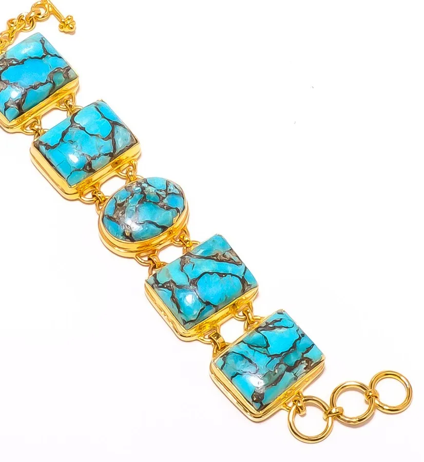 Authentic Copper Blue Turquoise Silver Gold Plated Bracelet 7-7.99" B7625-84