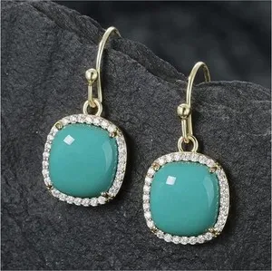 Authentic Natural Turquoise Earrings 14k gold plated CZ sparkly