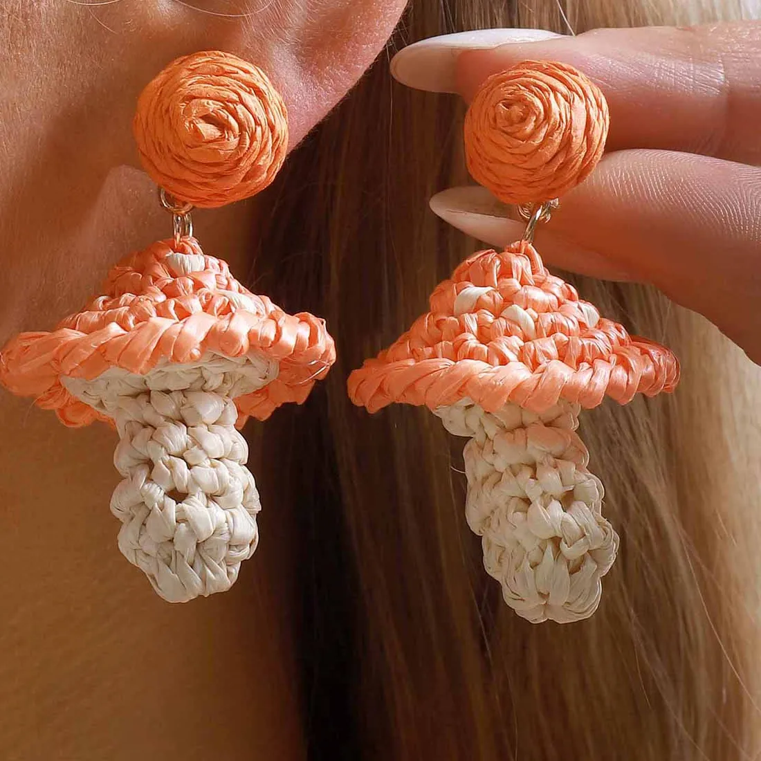 Authentic Whispers of the Woodland Glade Handcrafted Orange Mushroom Earrings