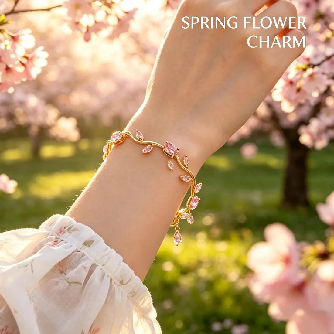Authentic Enchanted Vineleaf Bracelet with Pink Heart Pendant – Spirit of Spring