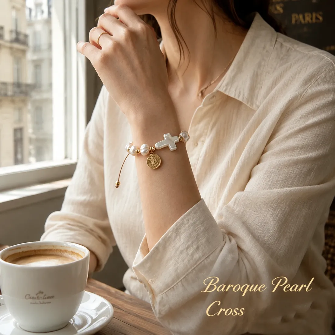 Authentic Sacred Path of Devotion - Irregular White Bead Cross Bracelet