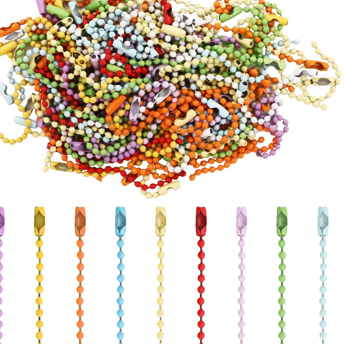 Authentic 60PCS Ball Chain Keychain Ball Bead Chain Balls Chains for Making Jewelry DIY Tag Pendant Chain Accessories (Mixed Color)