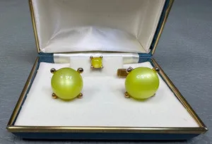 Authentic Sunlit Lucite Orb Cuff Links – Vintage Gold‑Plated Tie Tacks