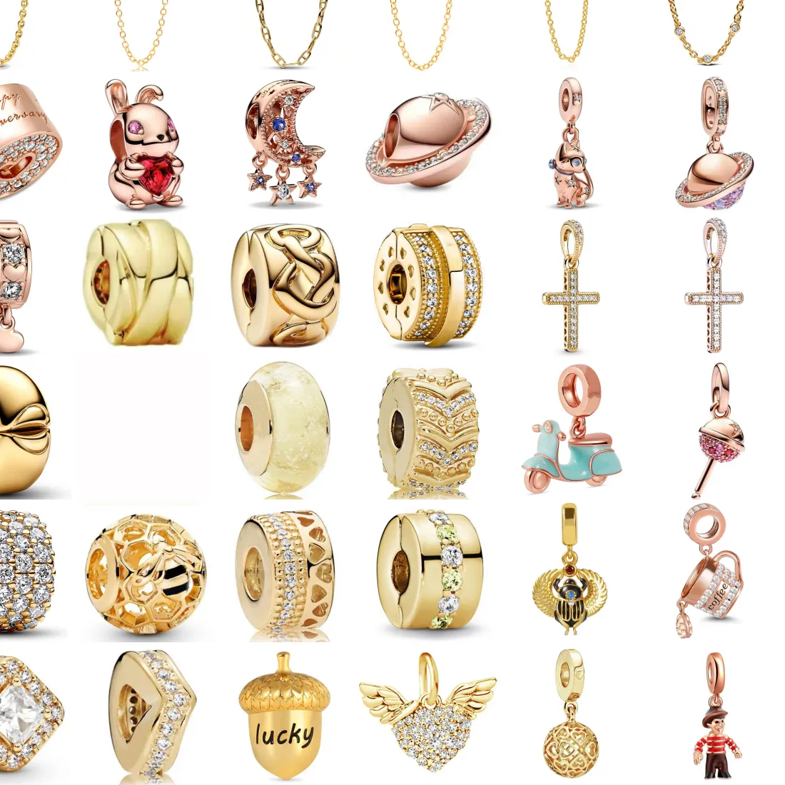 Authentic High Quality 925 Silver Gold Plating Rabbit Cross Coffee Cup Pinecone Charms Beads Fit Original Bracelet For Women