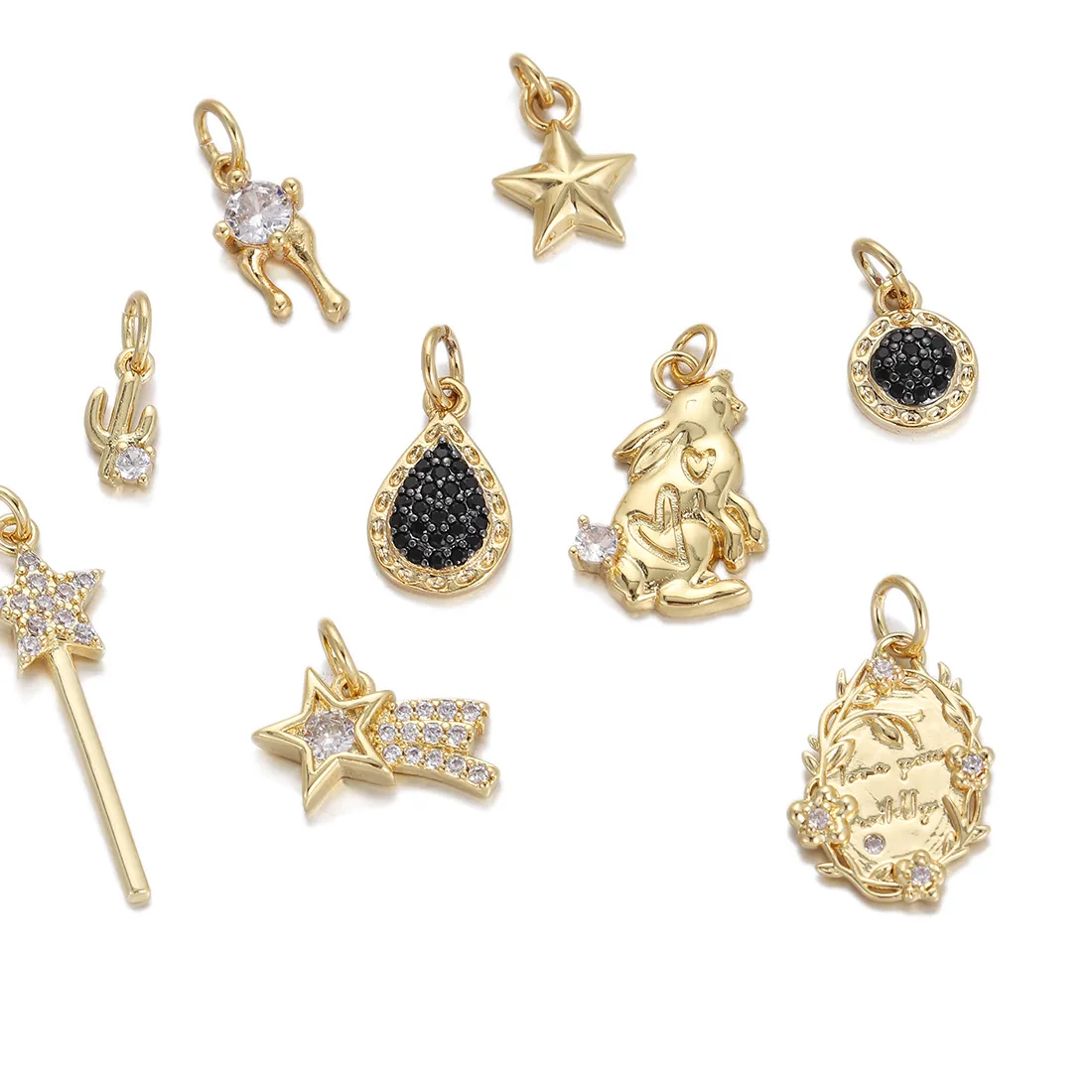 Cute Gold Color Zircon Rabbit Star Fairy Stick Charms for Jewelry Making Supplies Diy Necklace Bracelet Jewelry Girls