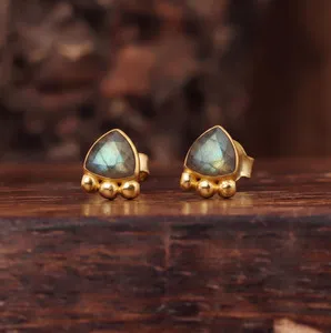 Authentic Aura of the Northern Lights: Handcrafted Labradorite and Gold Talisman Studs