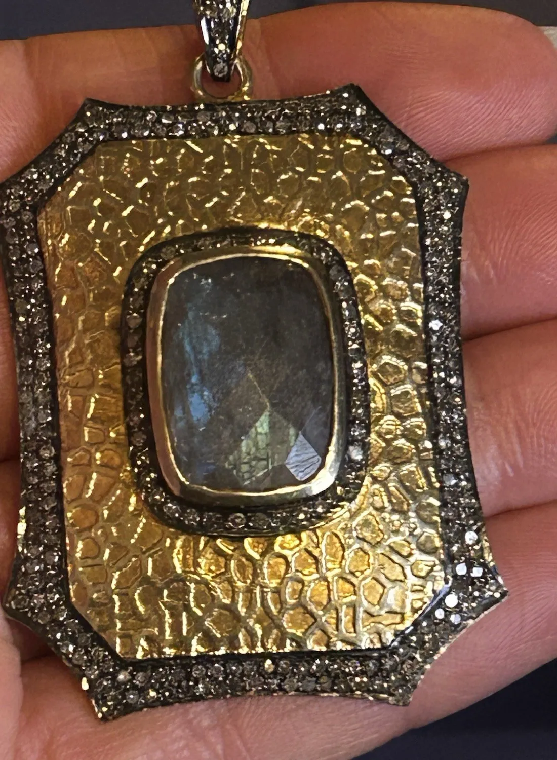 Authentic Sterling 925 Gold Plated CZ Labradorite Stone Pendent