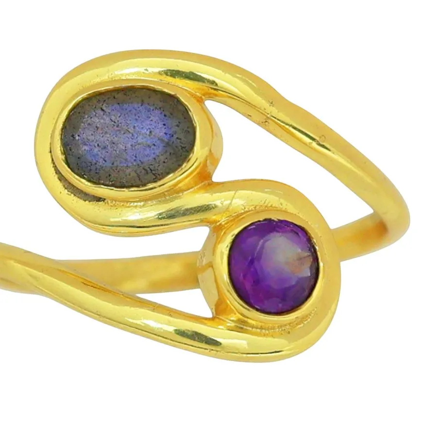 Authentic 18K Gold Plated Natural Blue Labradorite - Madagascar Ring s.7 Jewelry TR01326