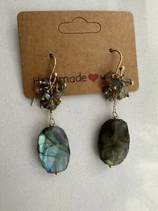 Authentic New Handmade 925 Sterling Silver Gold Plated Labradorite Dangling Earrings