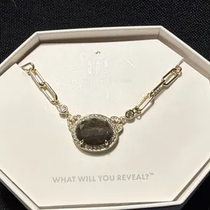 Authentic Celestial Labradorite Oval Pendant Necklace In Gold Plating