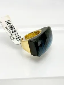 Authentic RARITIES Gold-Plated Faceted Labradorite Wide-Top Bridge Ring - Size 6 - NWT
