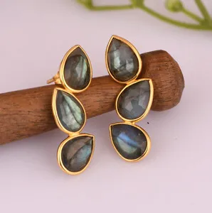 Authentic Auroral Fire Multi-Labradorite Dangle Earrings - Sacred Vision Golden Talisman