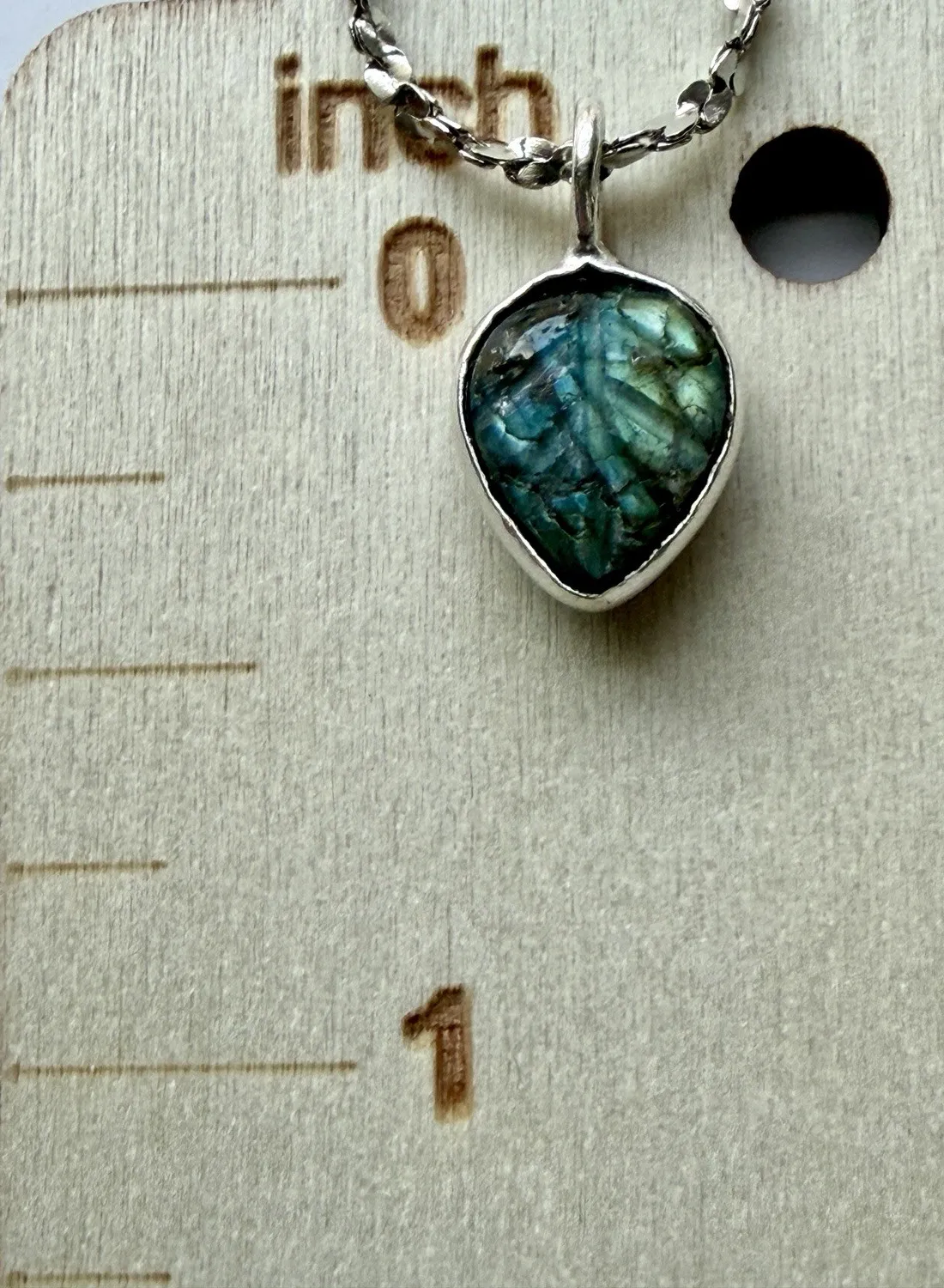 Authentic Hand Carved Labradorite Leaf Pendant Necklace White Gold Plated 16in