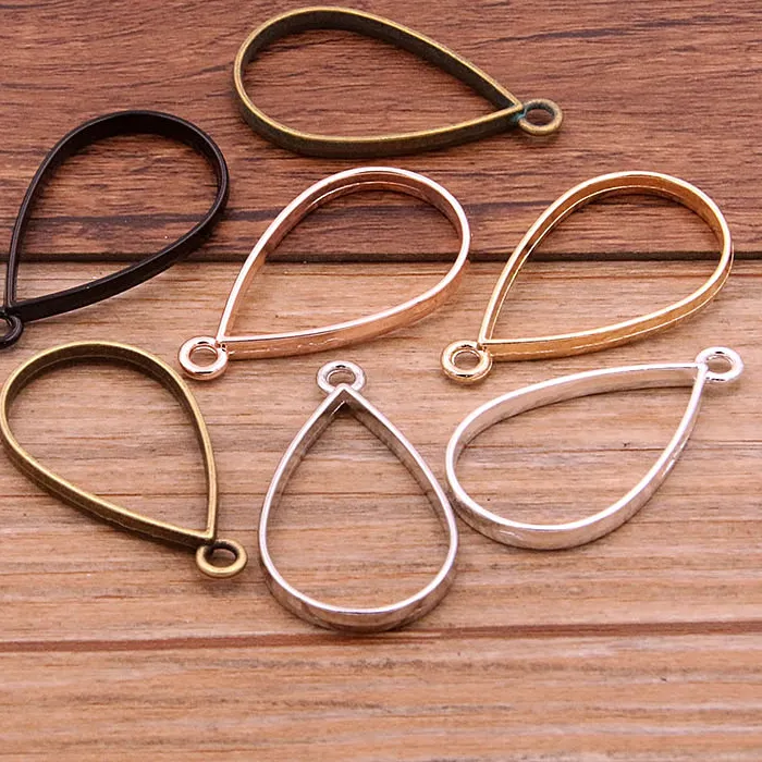 Authentic 10Pcs 20 37Mm 7 Color Jewelry Accessories Water Drop Hollow Glue Blank Pendant Tray Bezel
