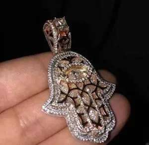 Authentic Radiant Rose Gold Hamsa Hand Moissanite Talisman of Protection