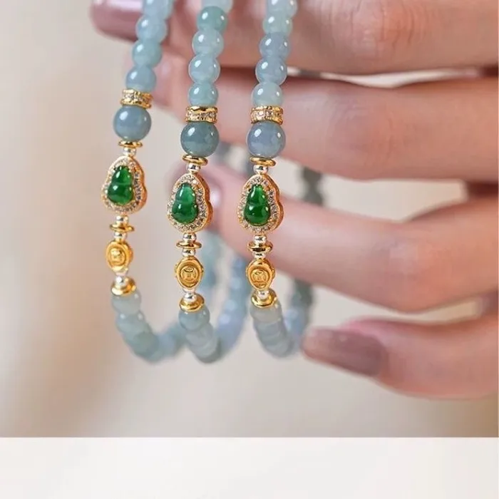 Authentic Natural Blue Water Jade Gourd Emerald DIY Bracelet Yuanbao Exquisite Sexy Young Real Jewelry Best Selling Holiday Gifts