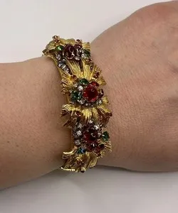 Authentic Embracing Balance: Vintage Gold Plated Cabochon Glass Bangle
