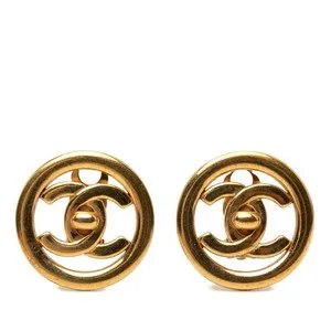 Authentic Chanel Coco Mark Vintage Round Earrings in Gilded Radiance