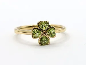 Authentic Shamrock Clover Heart Cut Peridot Gold Plated sz 9