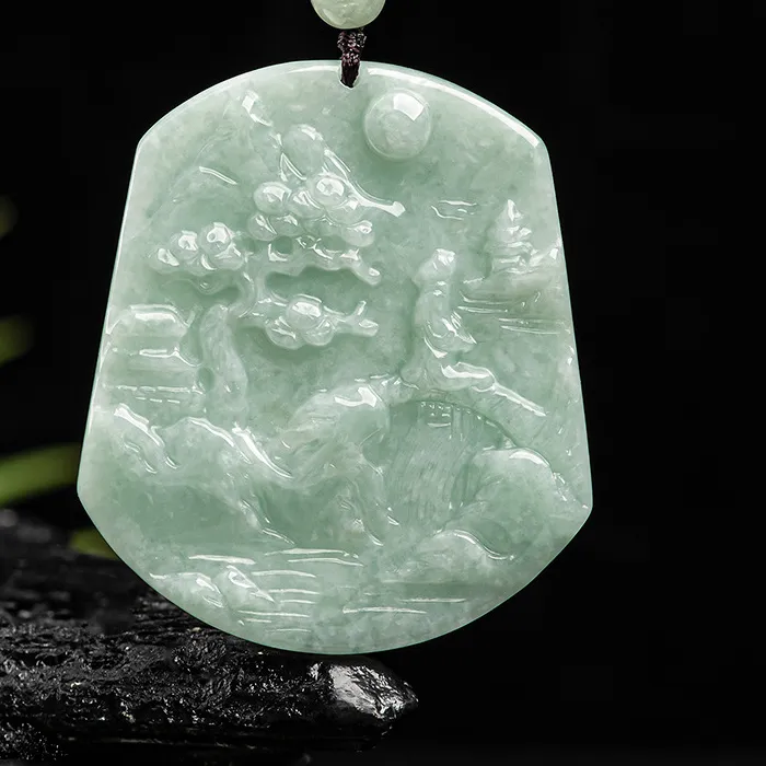 Authentic The Frozen Horizon: Natural Burmese A-Grade Jade Landscape Talisman
