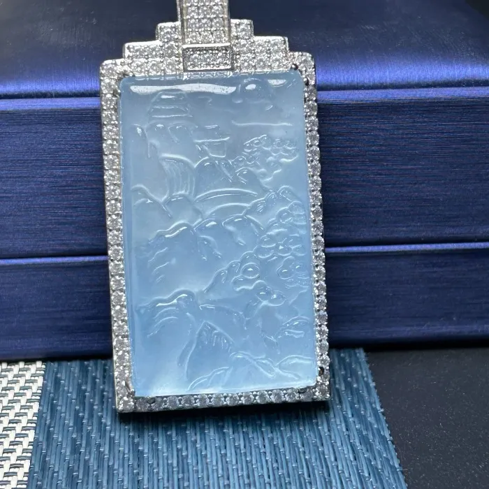 Authentic High Ice Quartzite Jade Landscape Pendant, Exquisite, Fashionable And Elegant