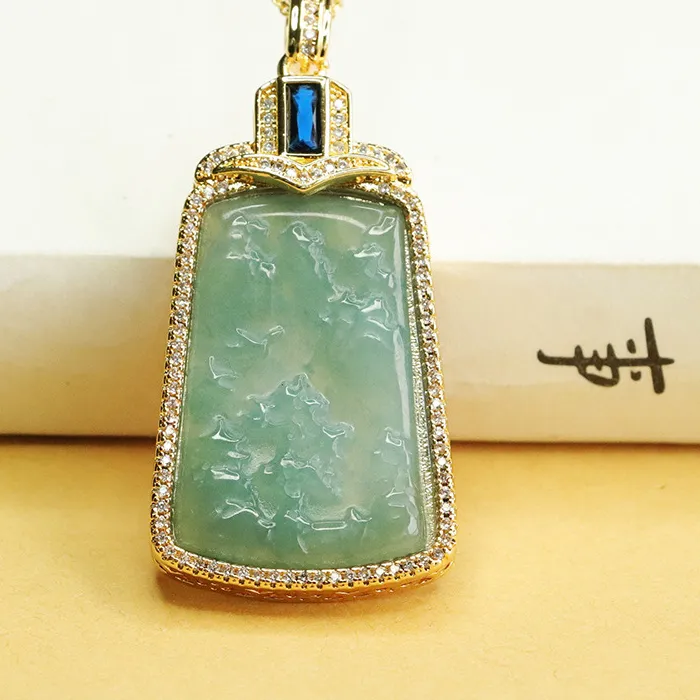 Authentic Celestial Azure Jade Water Pendant – Mystic Ice Landscape Necklace
