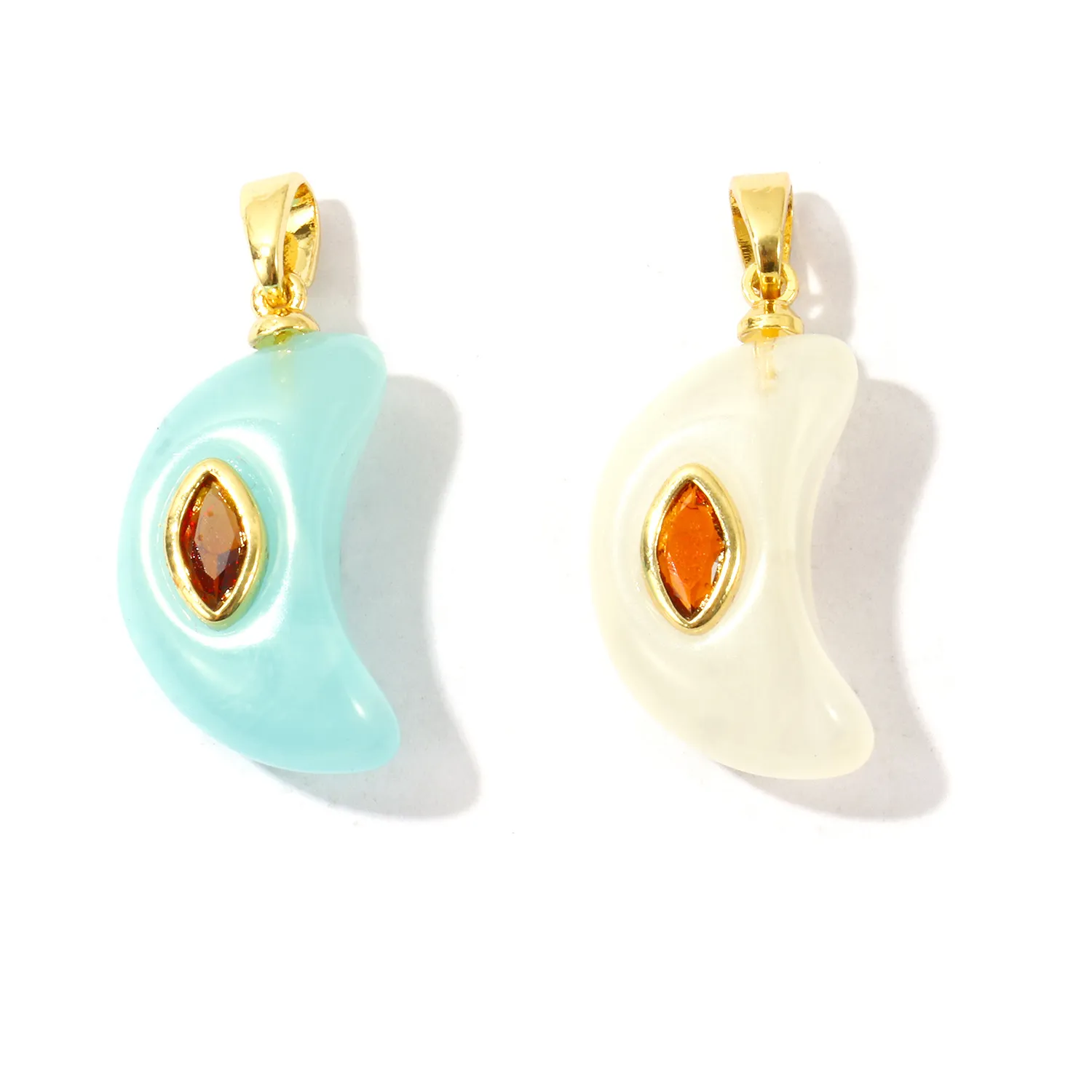 Authentic Celestial Eclipse: 18K Gold Plated Resin Galaxy Half Moon Pendants