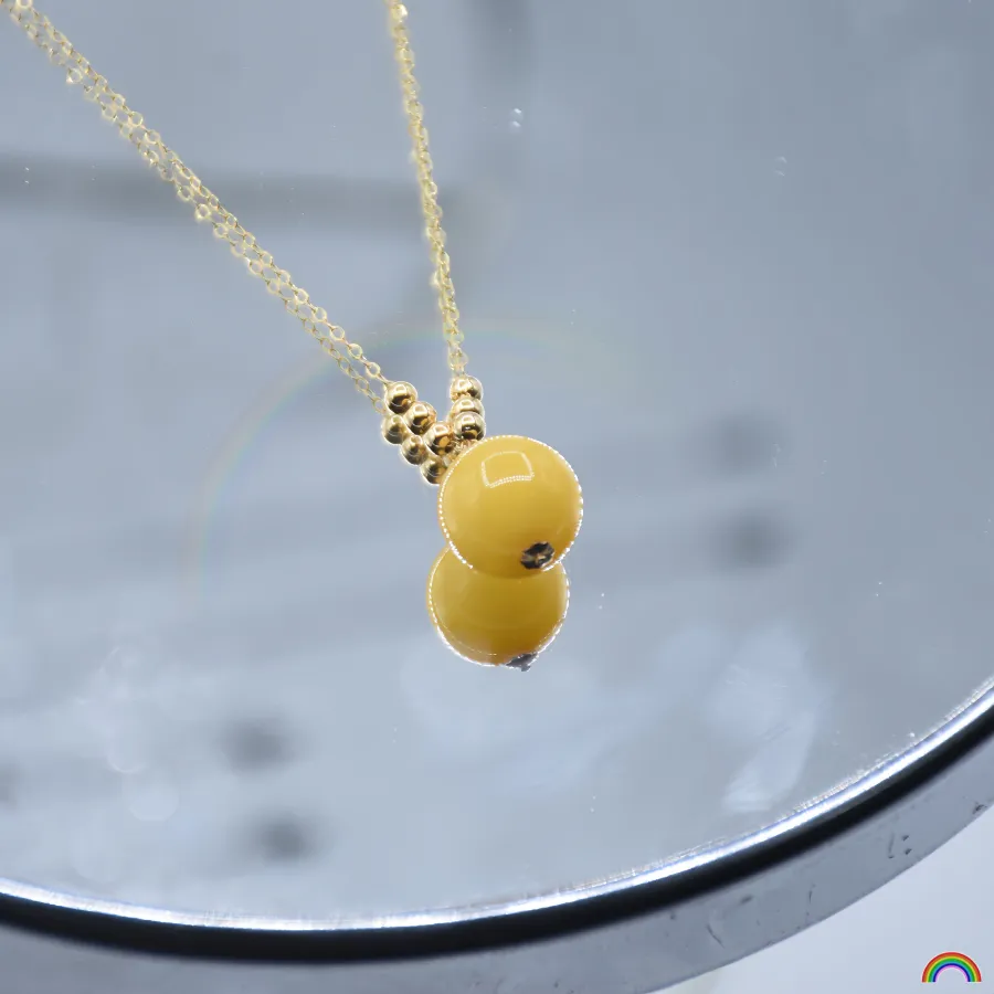 Authentic Natural amber bead pendant with S925 silver chain, chicken oil yellow amber necklace charm, lucky charm, exquisite collar chain,