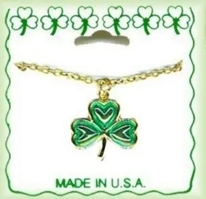 Authentic Irish Shamrock 18" Necklace, Gold Plated, St Patrick's Day, Made in USA, NEW
