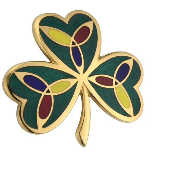 Authentic Women Brooch Gold Plated Shamrock Celtic Design St Patricks day Solvar