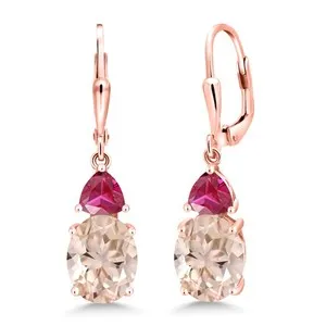 Authentic Celestial Bloom: Rose-Gilded Morganite and Ruby Dangle Talismans