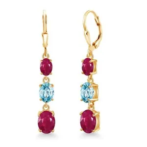 Authentic Celestial Triad Ruby Dangle Earrings in Radiant Gold