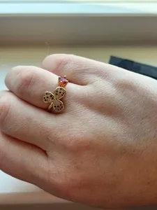 Authentic Lucky Mutlicolor Three Leaf Clover Shamrock Ring, Adjustable, Rose Gold Plated