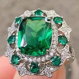 Authentic The Verdant Crown of Sovereignty: 18K Gold-Plated Cushion Cut Emerald and Diamond Ring