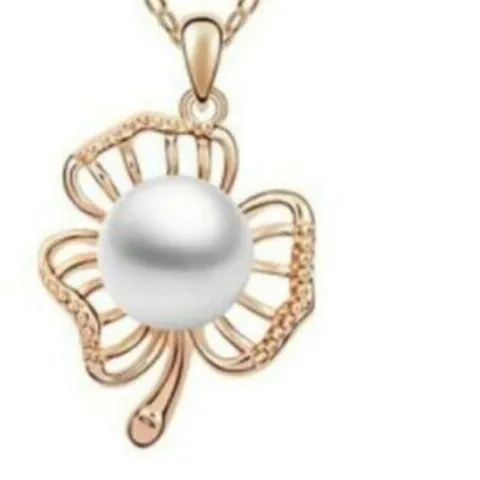 Authentic Shamrock Necklace Gold Plated Pearl Irish Celtic St. Patricks Day Pendant 18"
