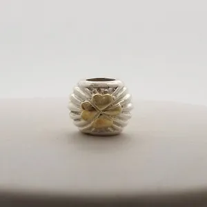 Authentic Solvar Sterling Silver 14k Gold Plated Shamrock Rays Bead Charm Irish